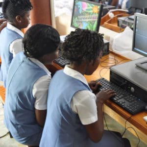 Students learning computer skills at the vocational school in Gonaives