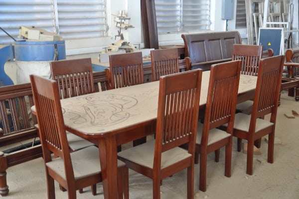 A new dining room set, constructed at the carpentry workshop