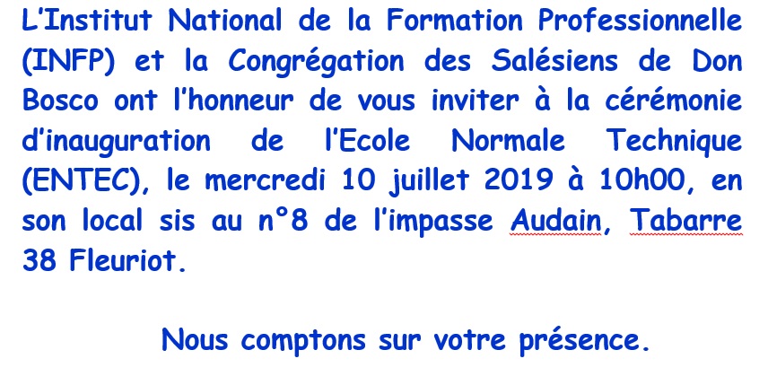 Invitation à l'inauguration de l'ENTEC